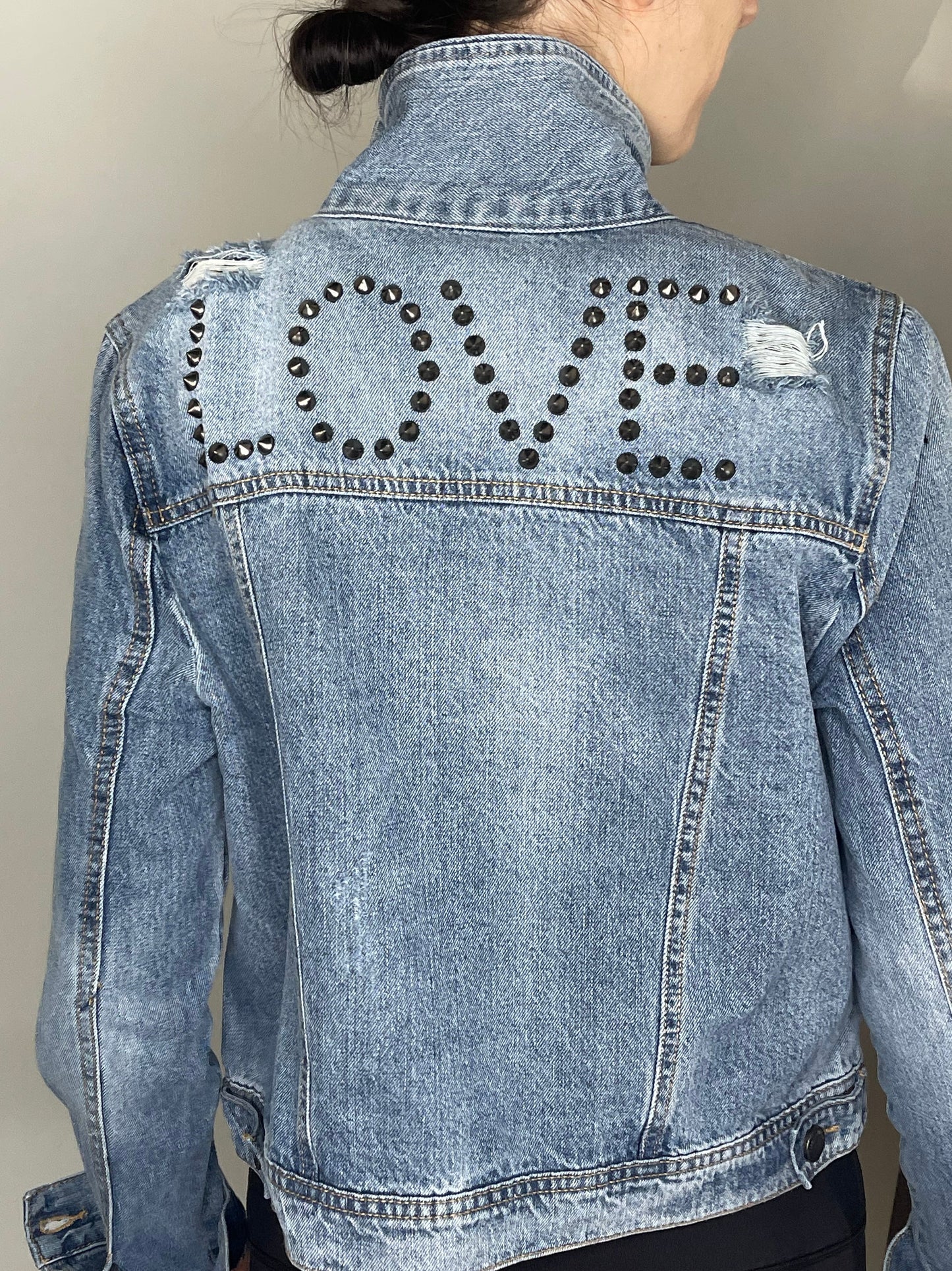 Jacket, Blue Denim, Love Studs