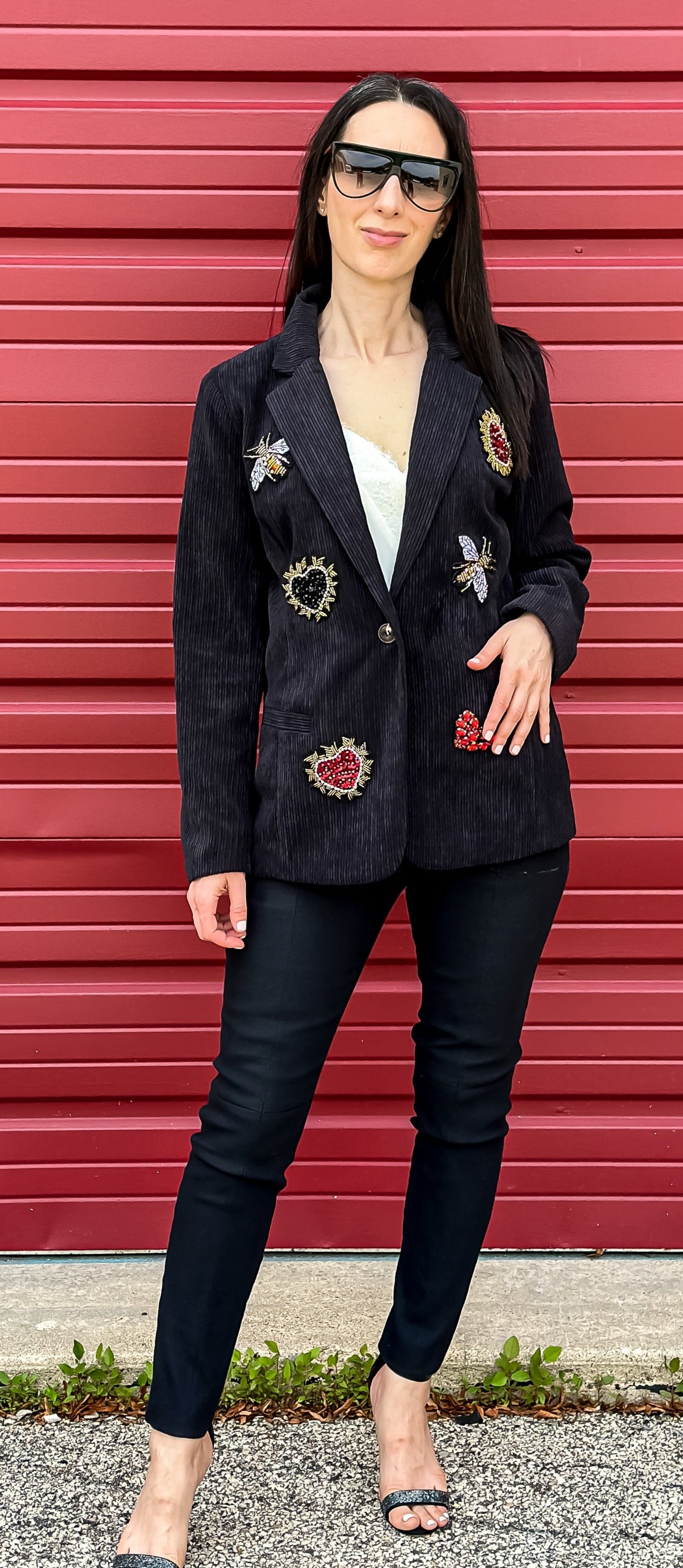 Blazer, Corduroy, Beaded Hearts & Bees