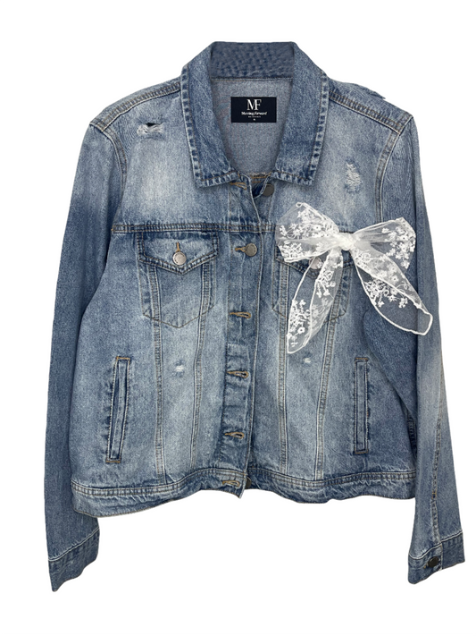 Jacket, Blue Denim, White Lace Bow