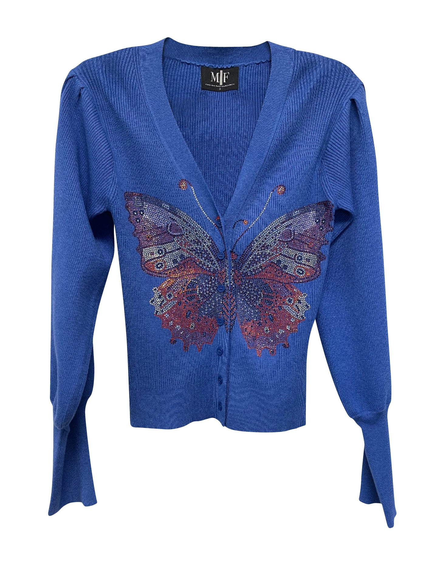 Sweater, Cardigan Puff Shoulder Blue, Butterfly