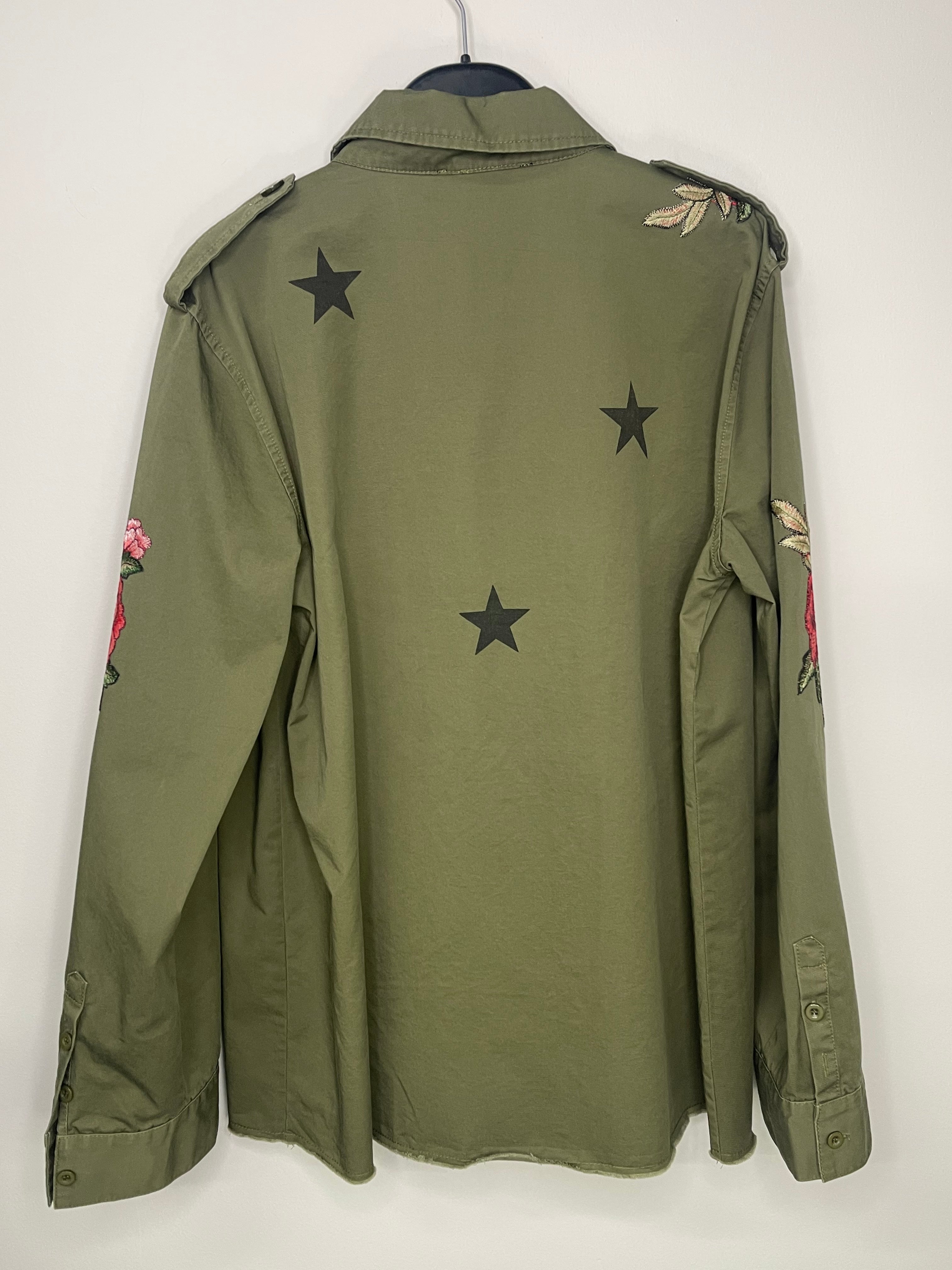 Pink Flowers Army Green Shacket
