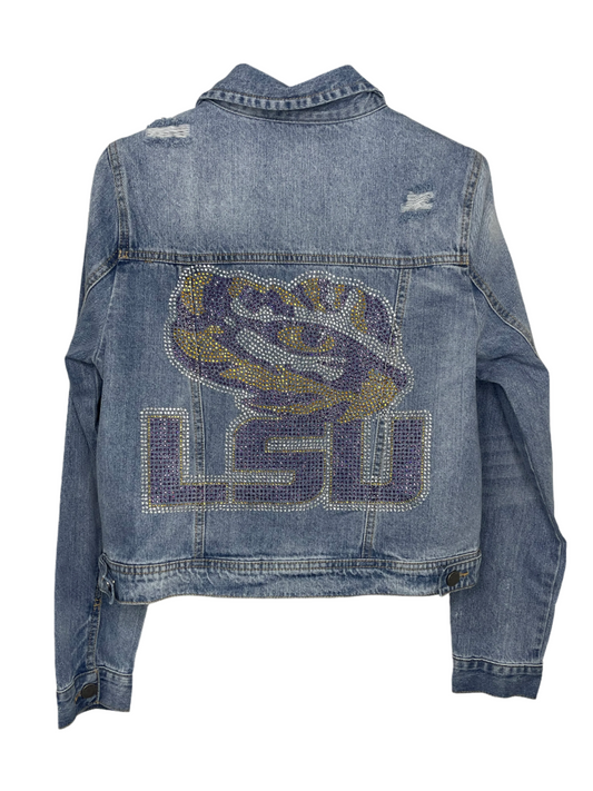 Licensed Game Day Jacket, Blue Denim, LSU w/ Tiger Eye & Waterfall Pockets