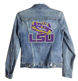 Licensed Game Day Jacket, Blue Denim, LSU w/ Tiger Eye & Waterfall Pockets