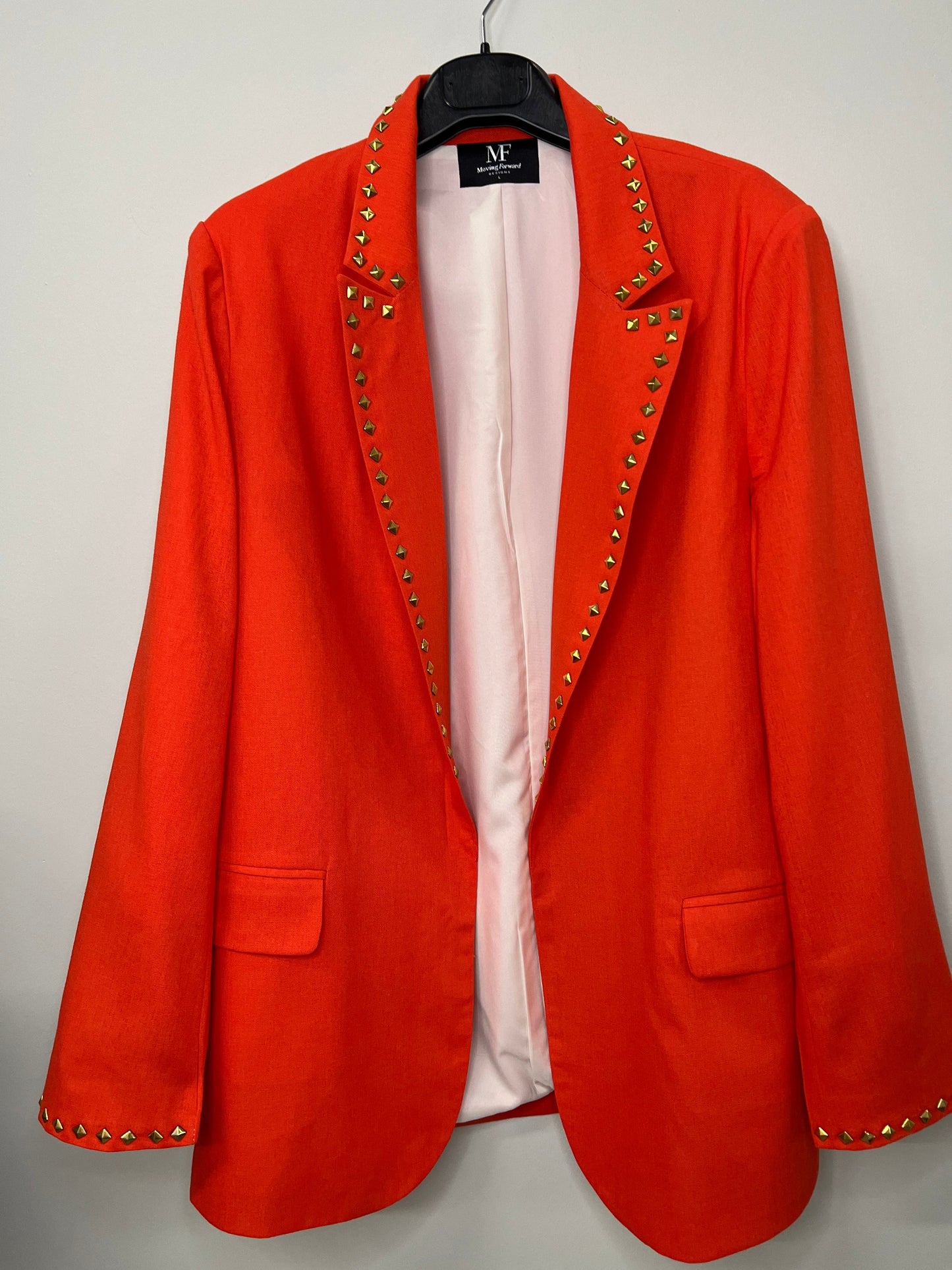 Blazer, Linen Orange, Gold Studs