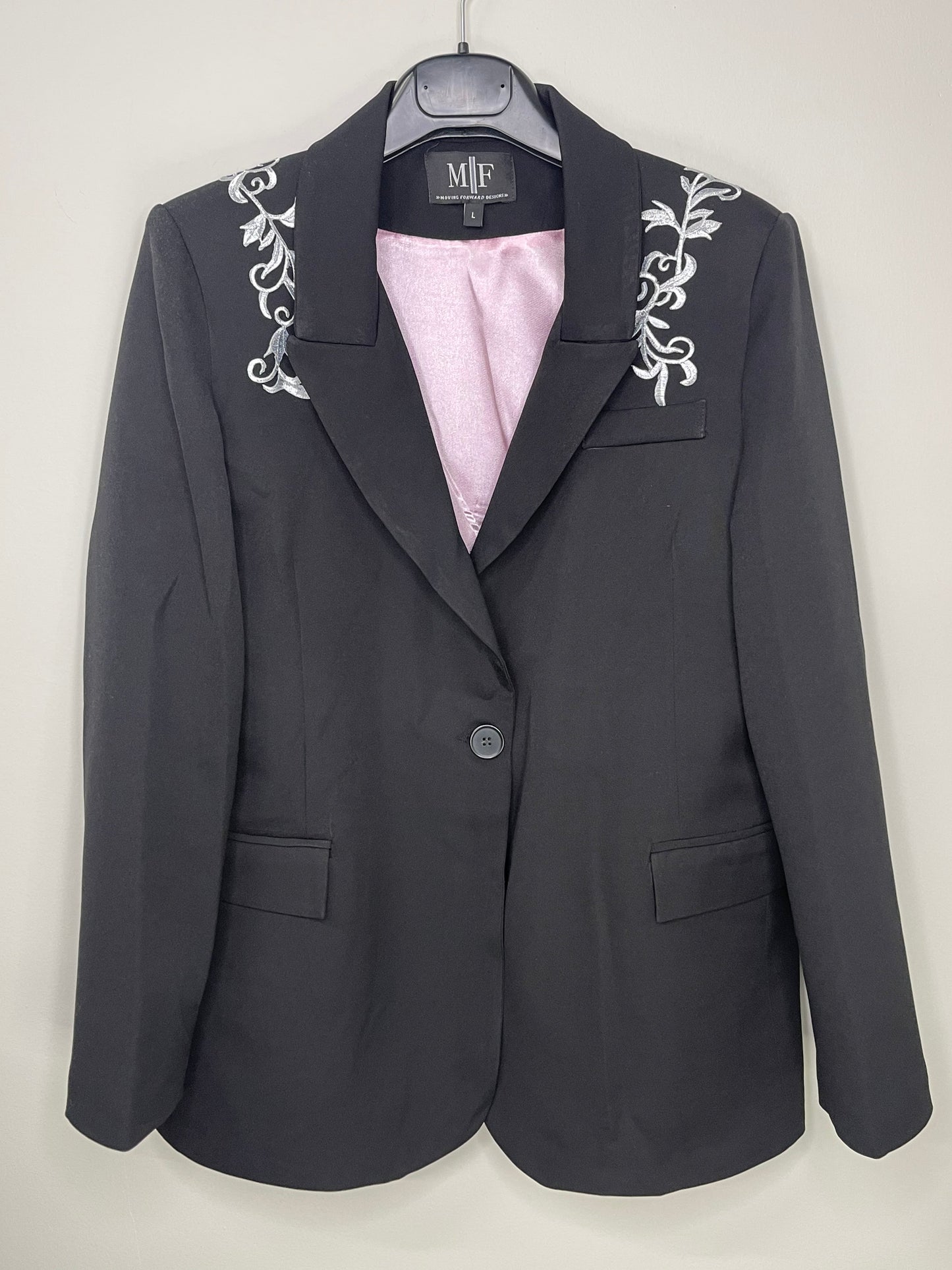 Blazer, Black w/ Pink Lining, Silver Lace Shoulders