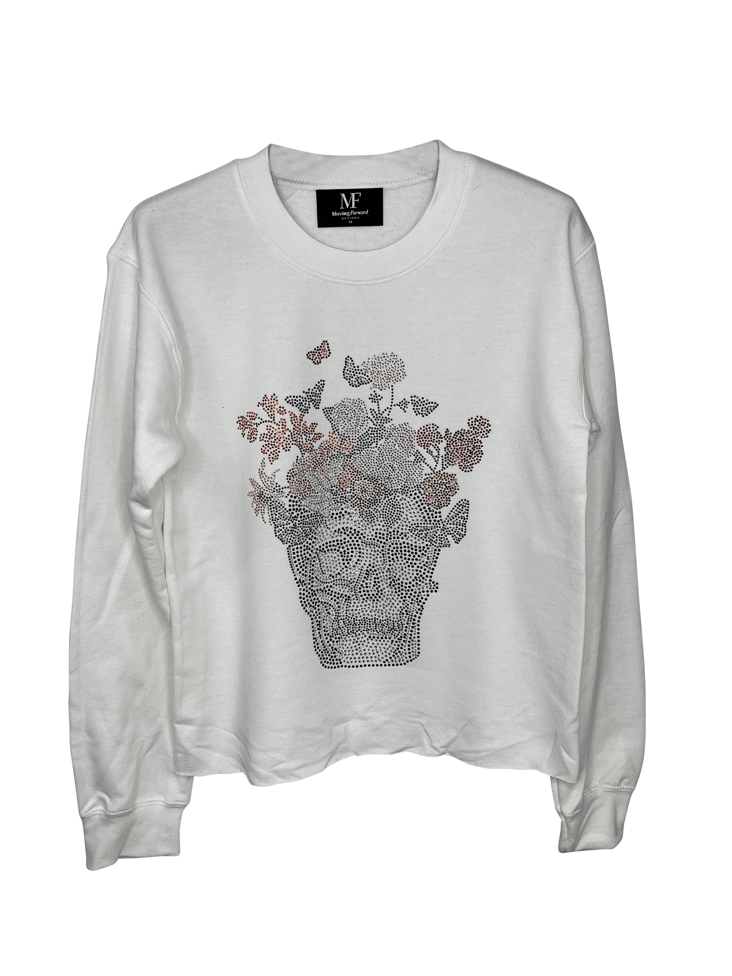 Sweatshirt, Crewneck White, Skull Flowers