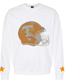 Licensed Game Day Sweatshirt, Crewneck White, Tennessee Vols Helmet & Stars