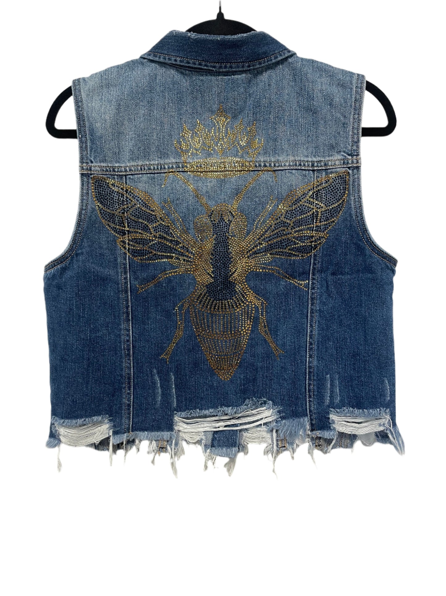 Vest, Denim, Gold Queen Bee