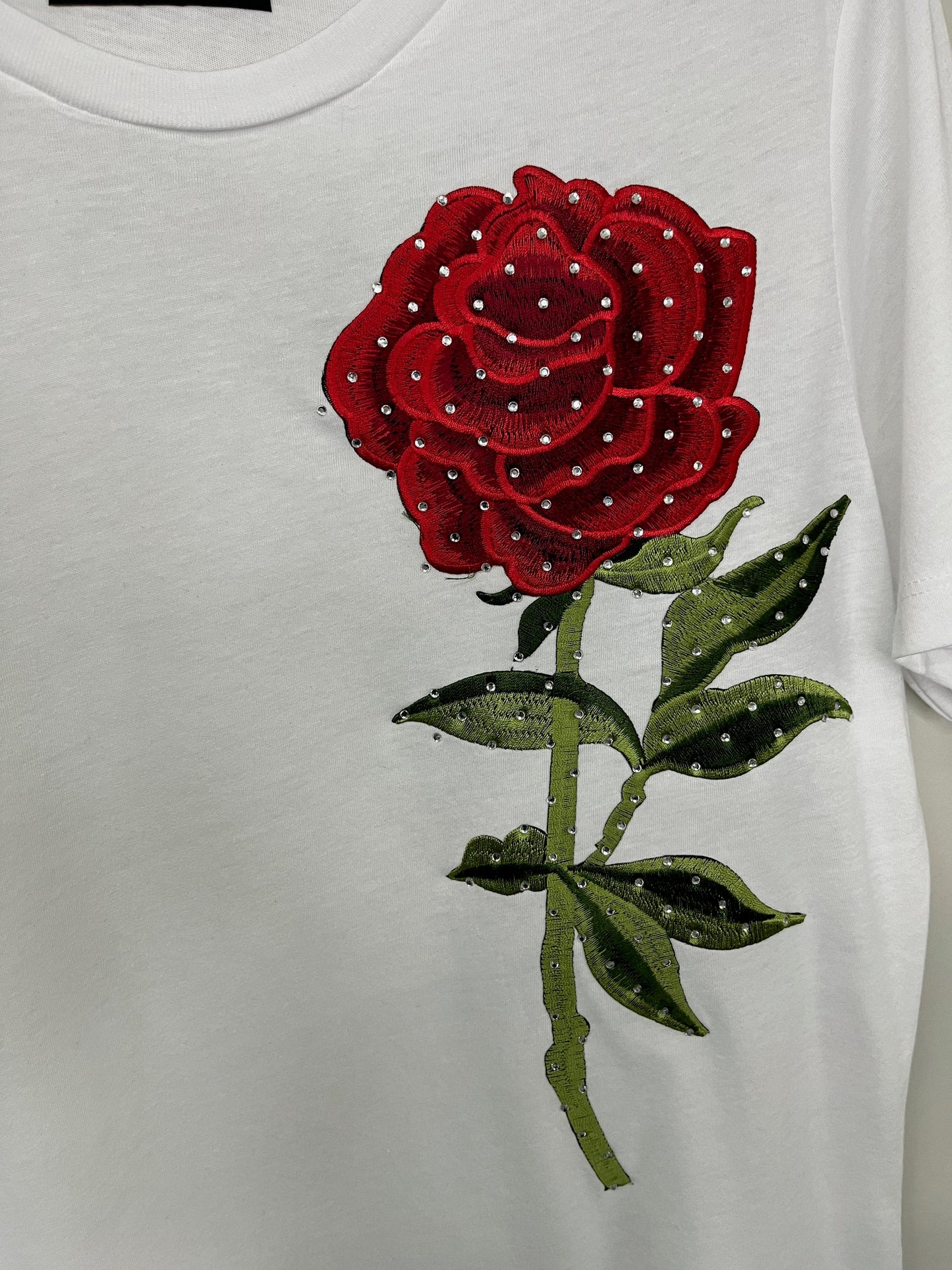 T-Shirt, Short Sleeve White, Red Rose