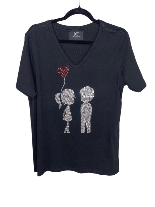 T-Shirt, Short Sleeve V-Neck Black, Silver Kids