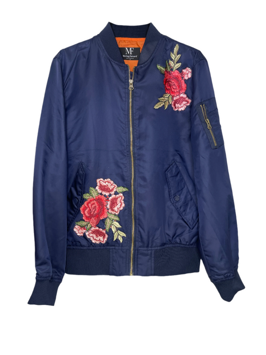 Jacket, Bomber Navy, Floral Patches