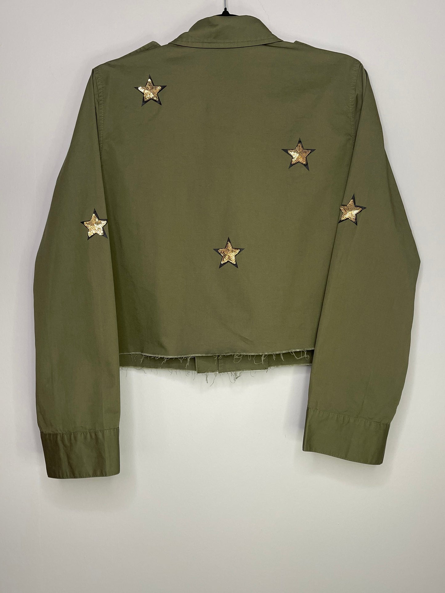 Shacket, Army Green Cropped, LOVE Gold Stars