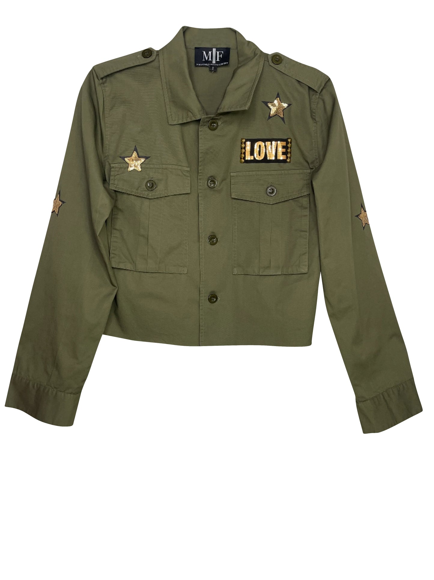 Shacket, Army Green Cropped, LOVE Gold Stars