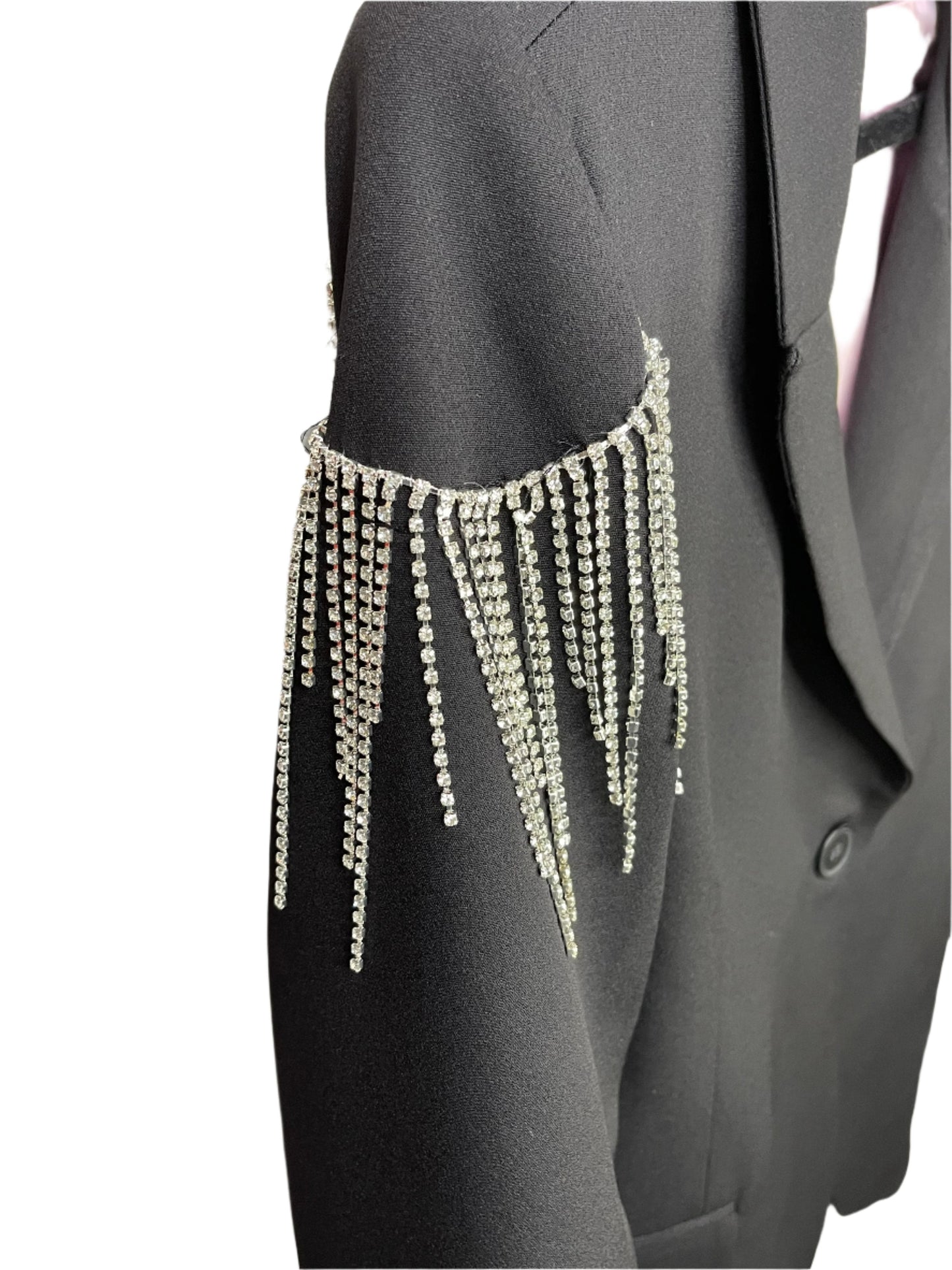 Blazer, Black w/ Pink Lining, Shoulder Fringe