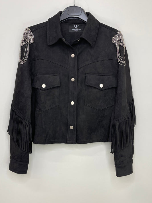 Jacket, Suede Fringe Black, Shoulder Medallions