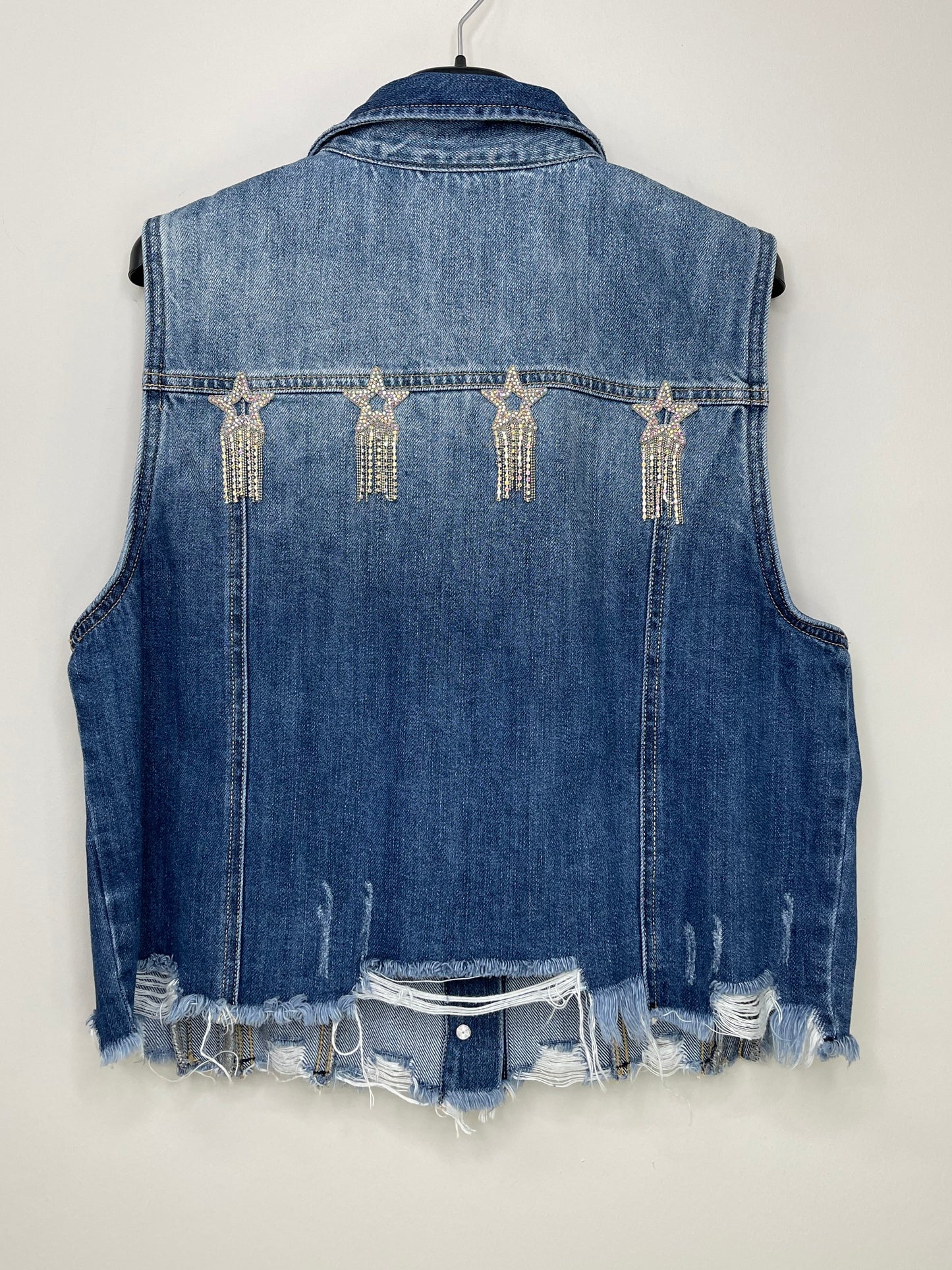 Vest, Denim, Front Pocket/Back Star Fringe