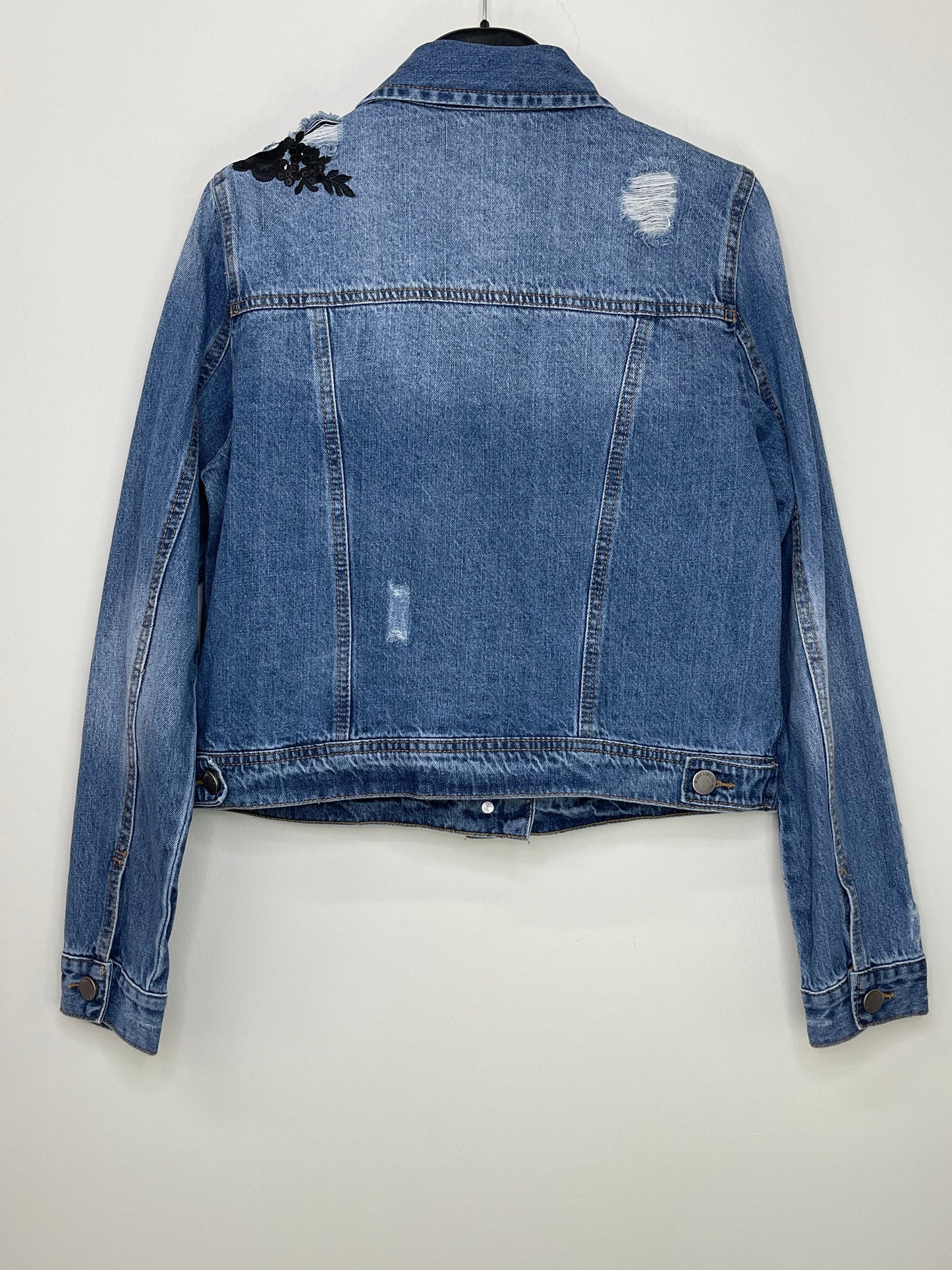 Jacket, Blue Denim, Black Floral Design