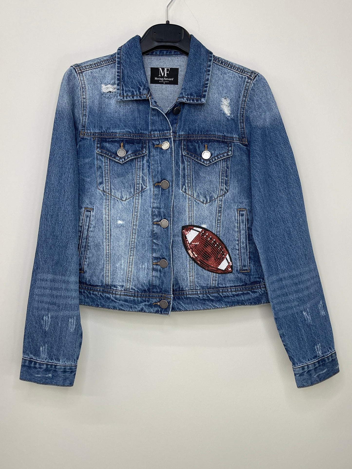 Game Day Jacket, Blue Denim, Football Explosion