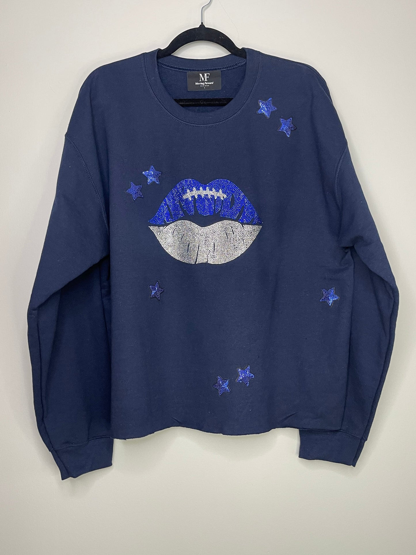 Game Day Sweatshirt, Crewneck Navy, Blue/Silver Lips