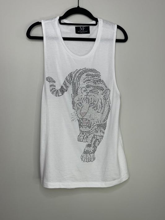 Game Day Tank, Muscle Racerback White, Silver Walking Tiger