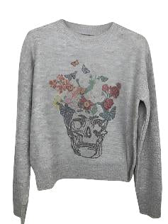 Flower Skull Gray Crewneck Sweater
