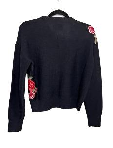 Sweater, Crewneck Black, Pink Flowers