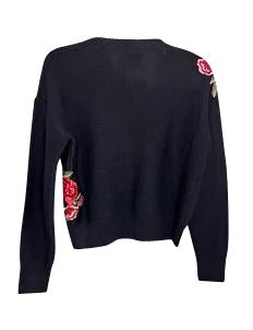 Pink Flowers Black Crewneck Sweater
