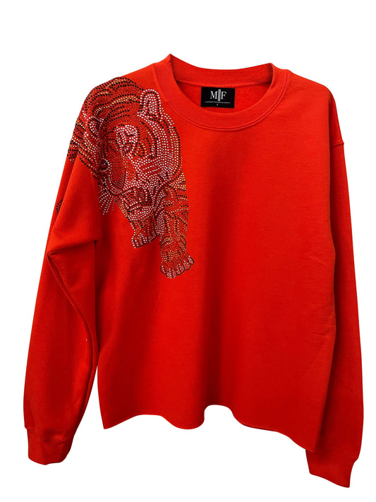 Game Day Sweatshirt, Crewneck Orange, Walking Tiger