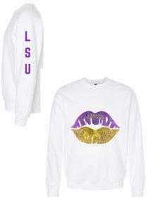 Licensed Game Day Sweatshirt, Crewneck White, LSU Lips