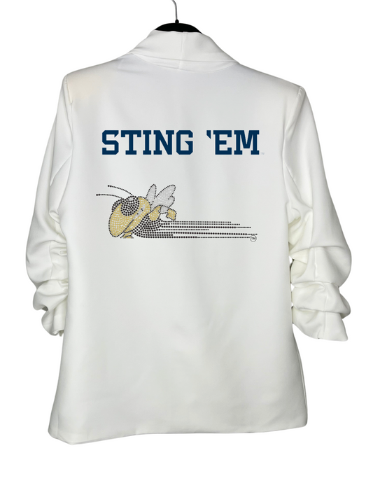 Licensed Game Day Blazer, White Ruched, Georgia Tech Sting Em with the Flying Bee