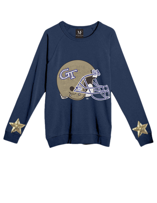 Licensed Game Day, Navy Sweatshirt, Georgia Tech Helmet