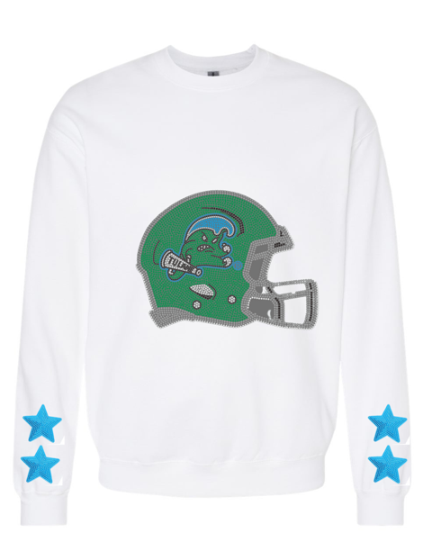 Licensed Game Day Sweatshirt, Crewneck White, Tulane Helmet & Stars