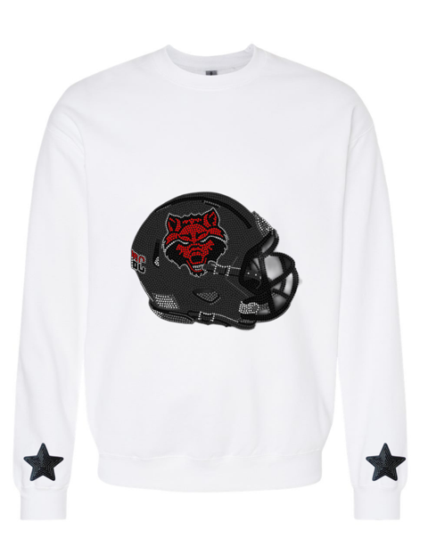 Licensed Game Day Sweatshirt, Crewneck White, Arkansas State Helmet & Stars