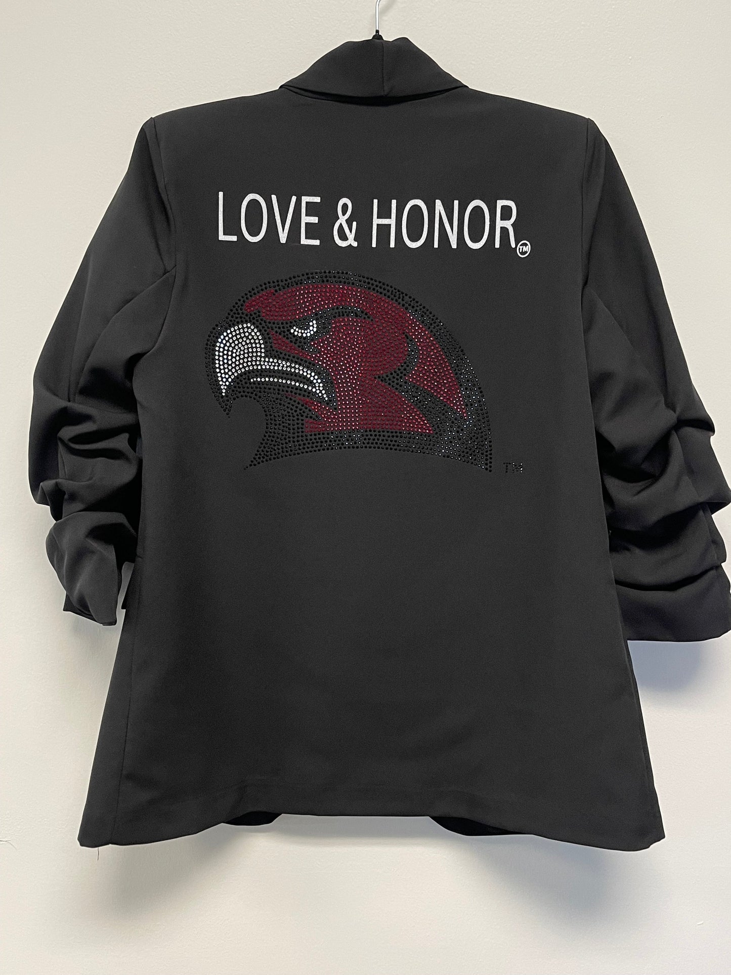 Game Day Blazer, Black Ruched, Miami of Ohio Redhawk Love & Honor