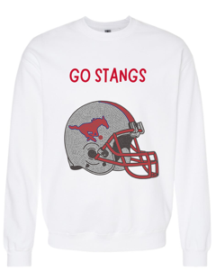 Licensed Game Day Sweatshirt, Crewneck White, SMU Go Stangs Helmet