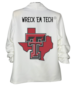 Licensed Game Day Blazer, Ruched White, Texas Tech Wreck Em Tech TT