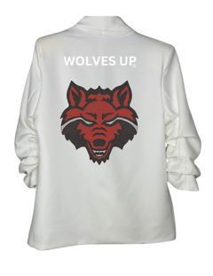 Licensed Game Day Blazer, Ruched White, Arkansas State Wolves Up Wolf