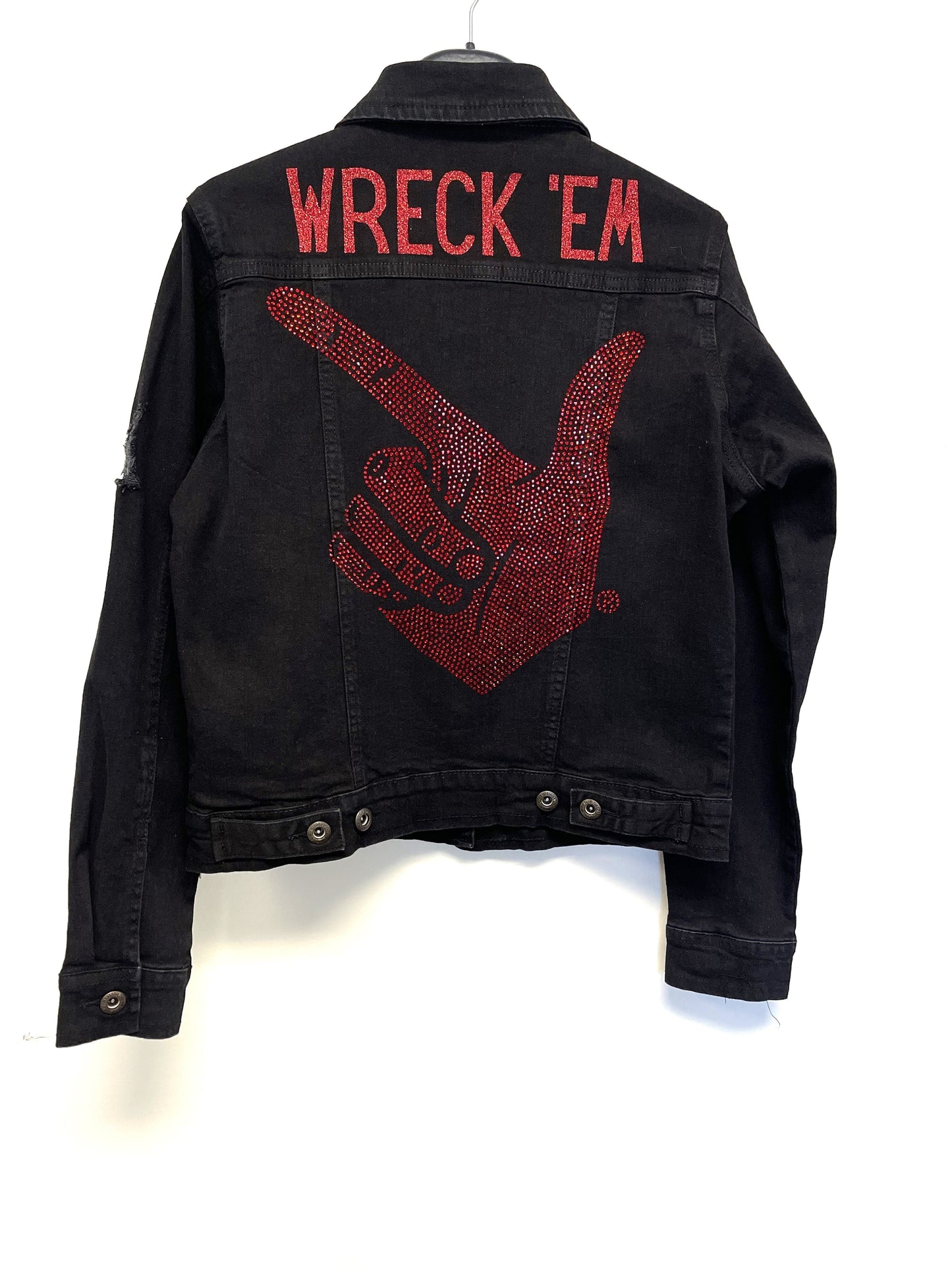 Game Day Jacket, Black Denim, Texas Tech Wreck 'Em Guns Up