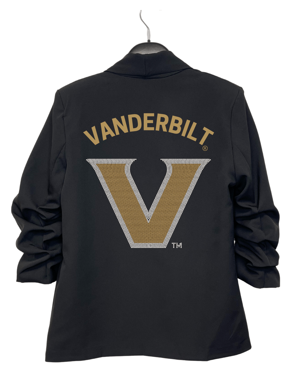 Game Day Blazer, Black Ruched, Vanderbilt Curve Gold & Silver V