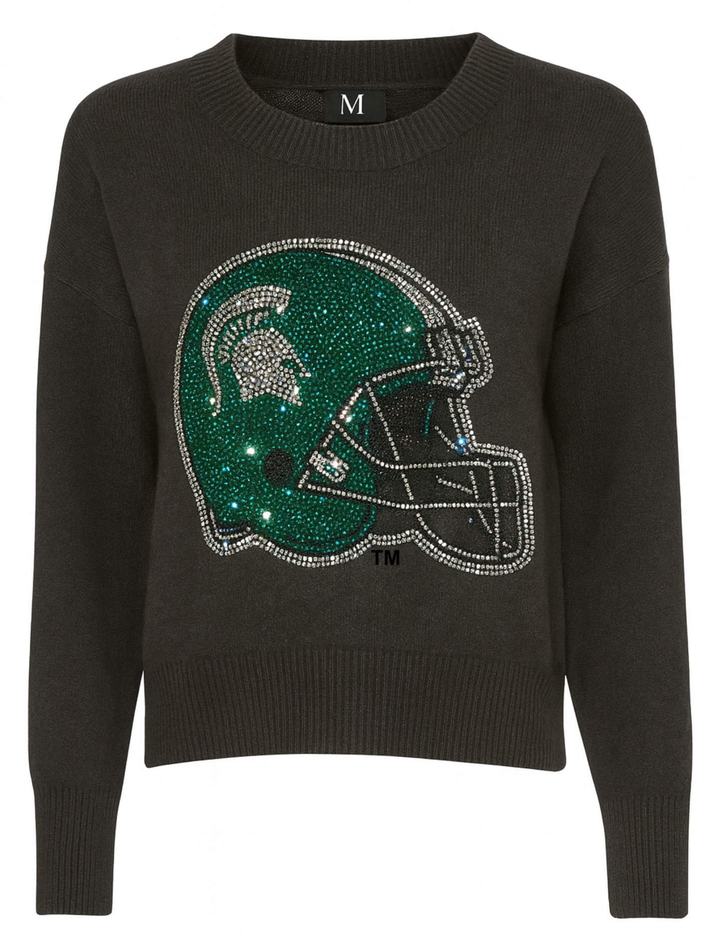 Michigan State Helmet Black Crewneck Sweater