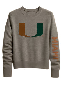 University Of Miami Gray Crewneck Crystal Large U & Miami Sweater