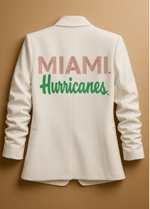 Game Day Blazer, White Ruched, University Of Miami Hurricanes Script