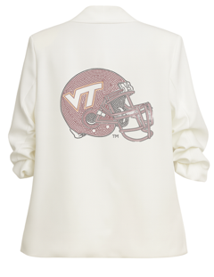 Virginia Tech Helmet White Ruched Sleeve Blazer