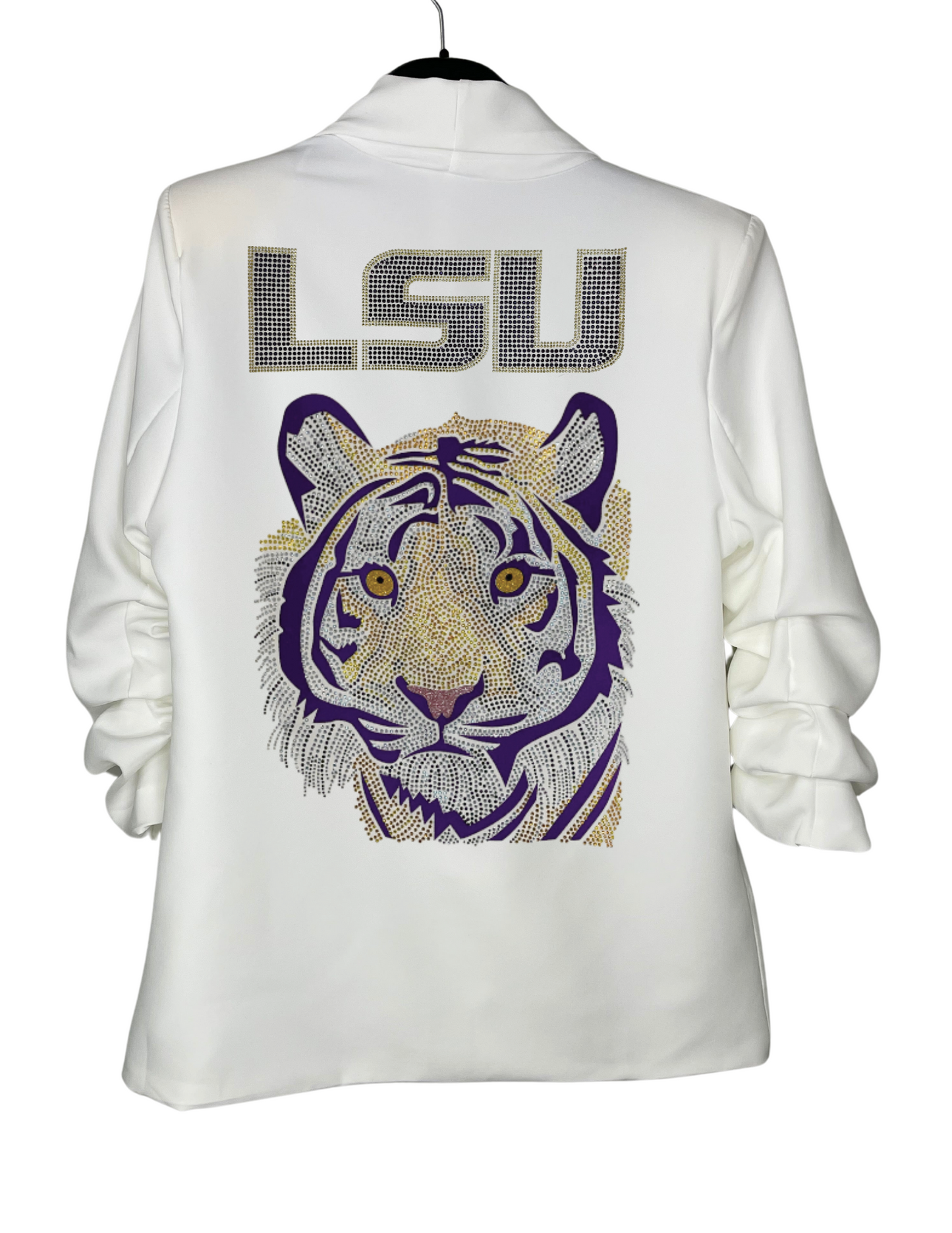 LSU Purple Tiger White Ruched Sleeve Blazer