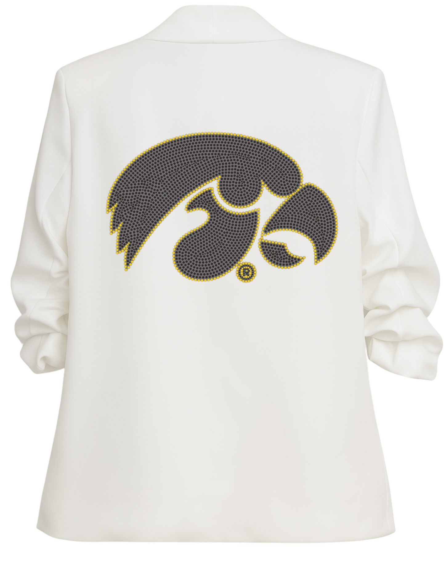 University of Iowa Black Tigerhawk White Ruched Sleeve Blazer
