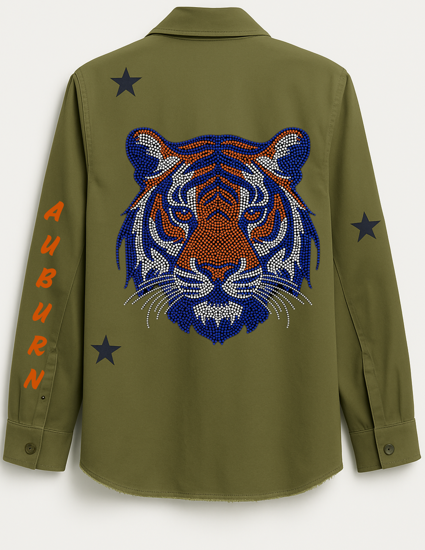 Auburn University Orange & Navy Tiger Army Green Shacket