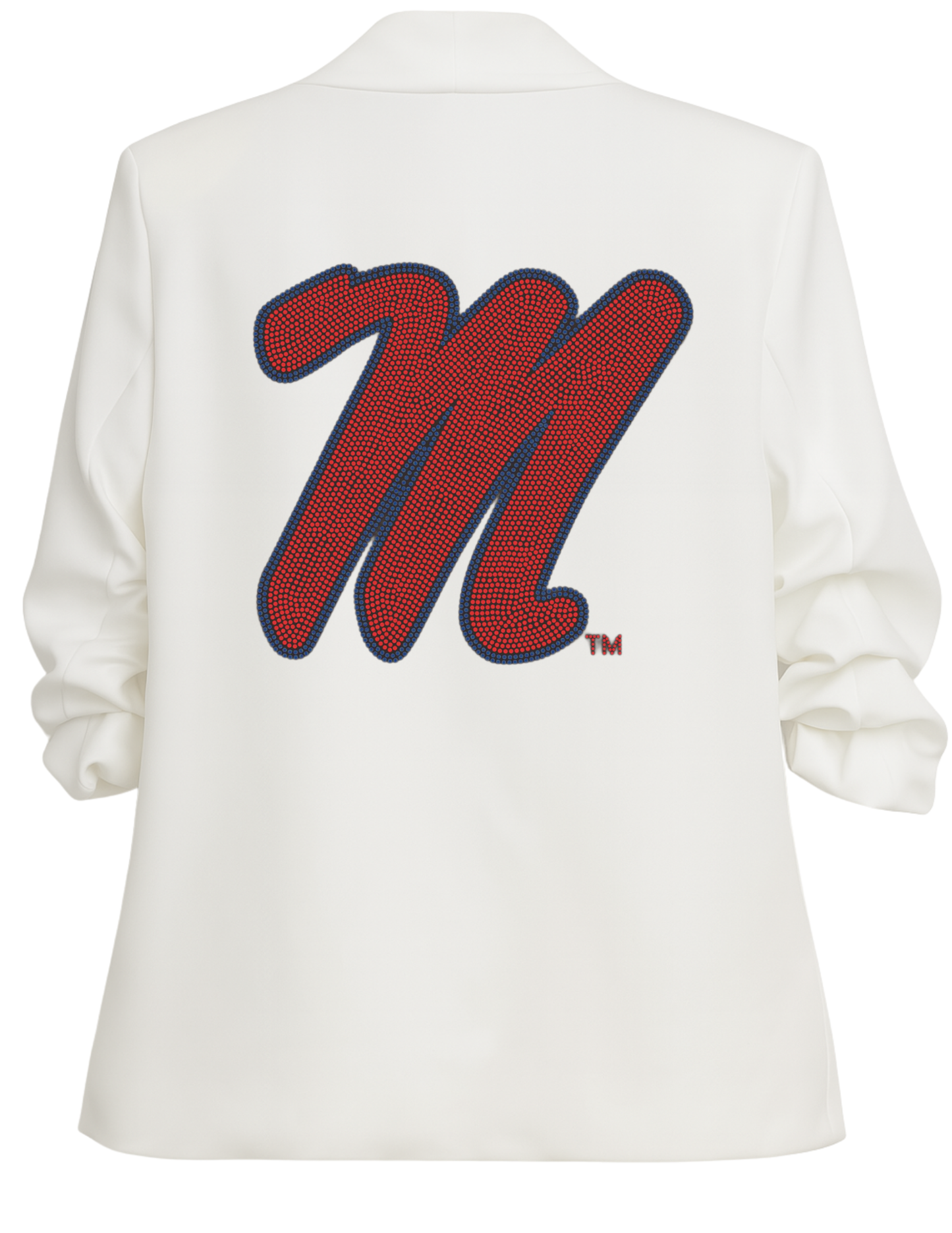 Ole Miss M White Ruched Sleeve Blazer
