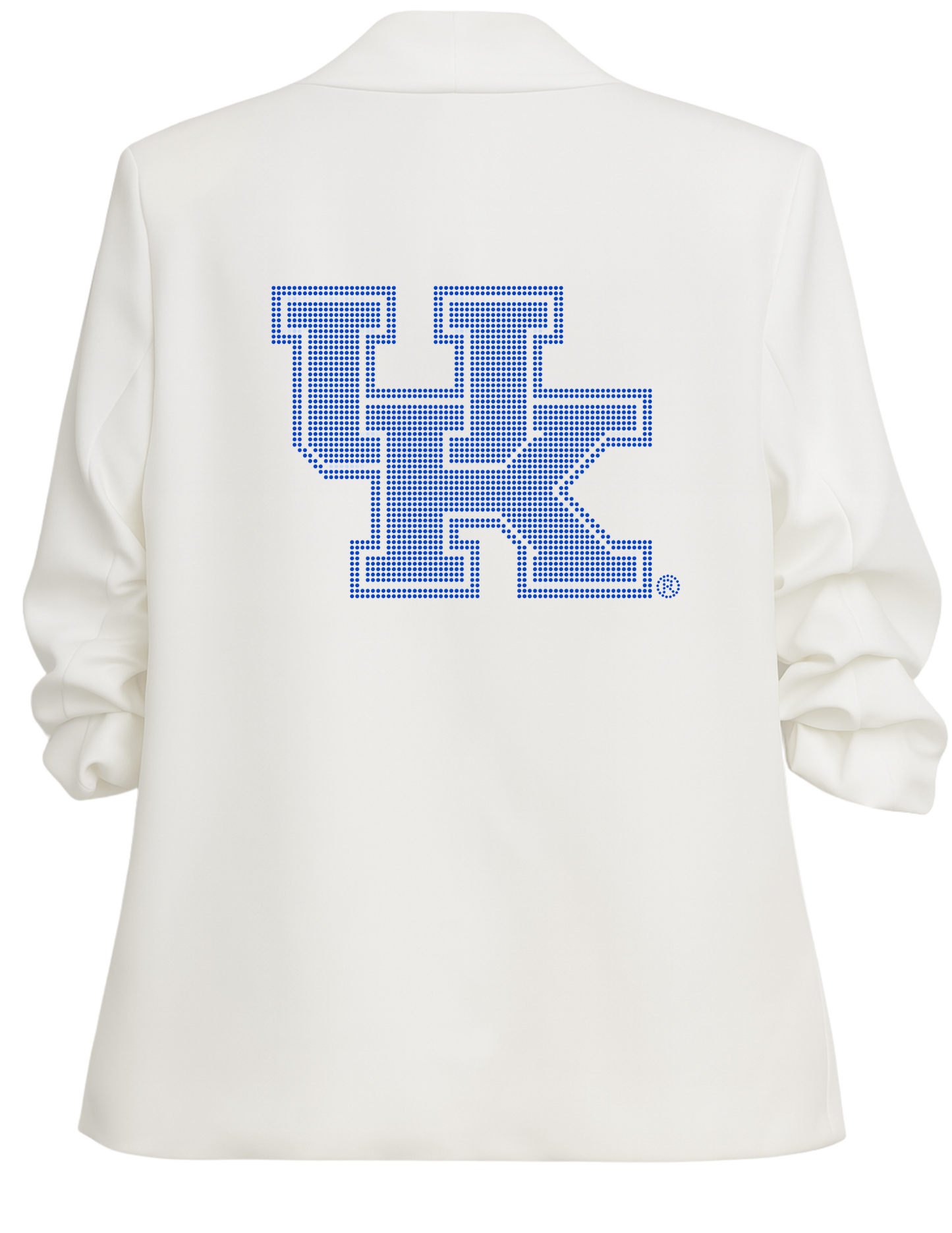 University of Kentucky Blue Interlocking UK White Ruched Sleeve Blazer