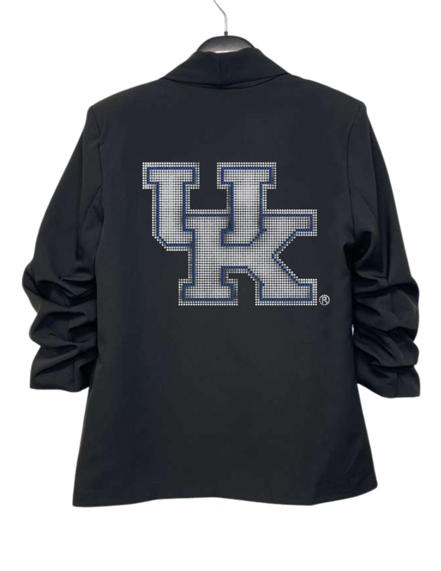 University of Kentucky White Interlocking UK Black Ruched Sleeve Blazer