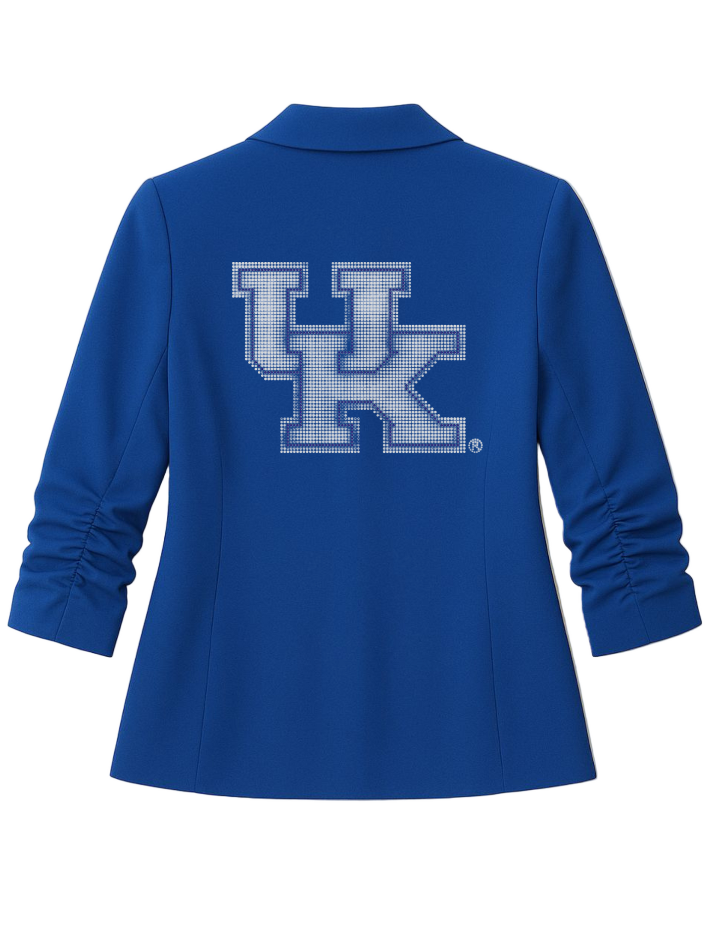 University of Kentucky White Interlocking UK Royal Blue Ruched Sleeve Blazer